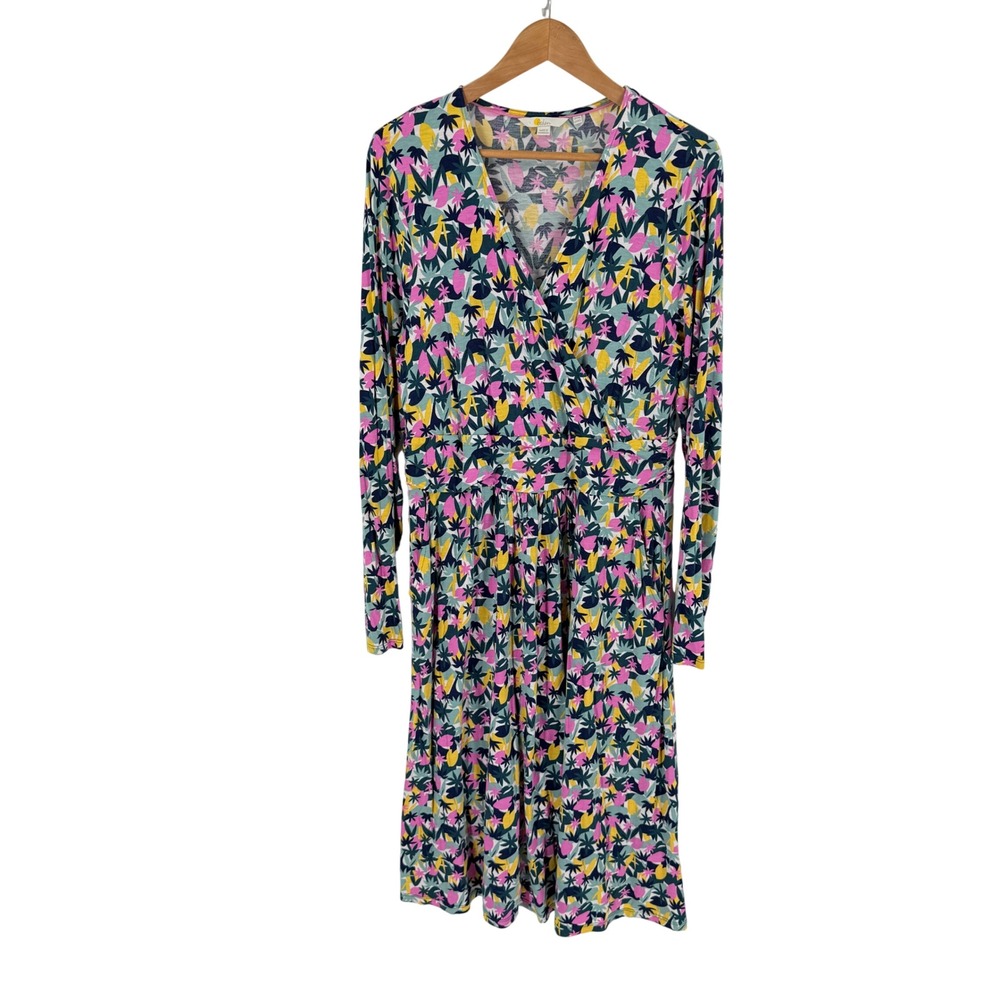 Boden Layla Jersey Faux‎ Wrap Midi Dress Floral Pockets Long Sleeve Size 12L - Picture 2 of 9